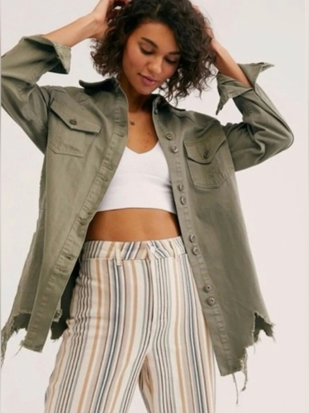 Free People Moonchild Distressed Denim Shirt Jacket